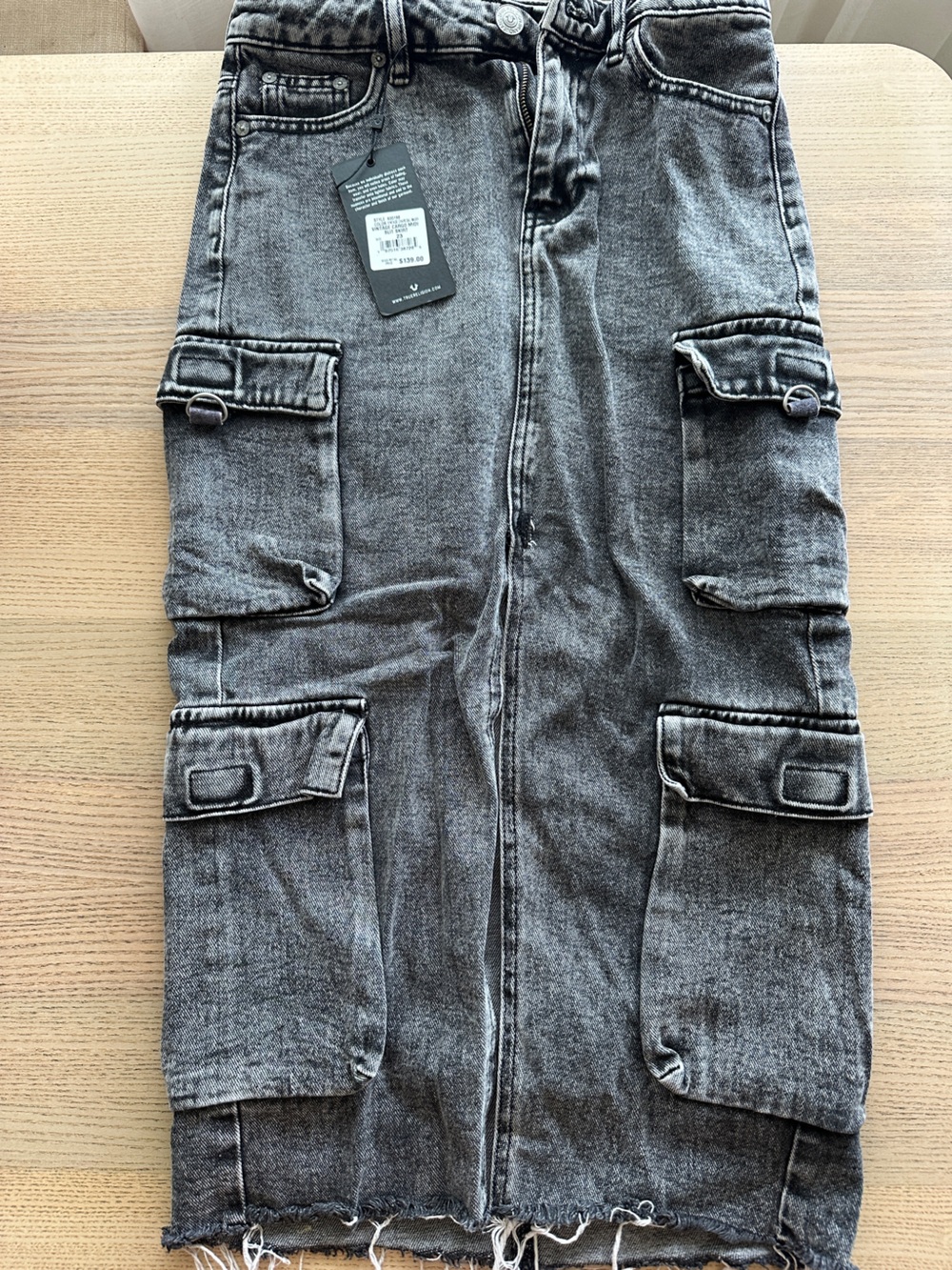 True Religion Washed Black Cargo Jeans Skirt BNWT